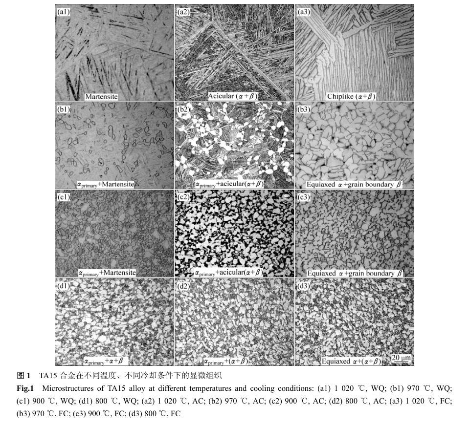 TA15合金在不同溫度、不同冷卻條件下的顯微組織